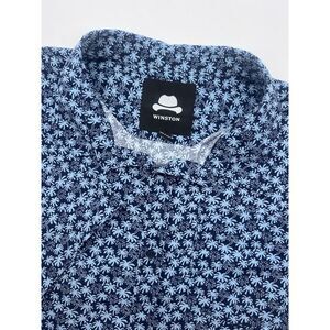 Winston Blue Hawaiian Shirt Mens 5XLT Button Down Palm Tree Polyester Big & Tall